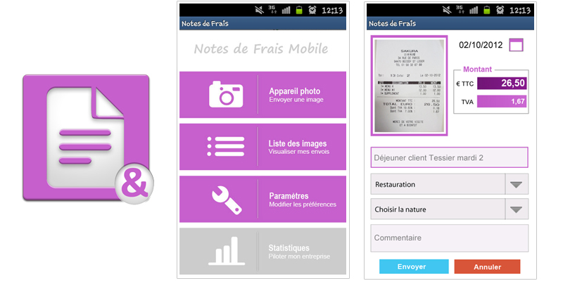 Notes de Frais Mobile : aperçu de l'application